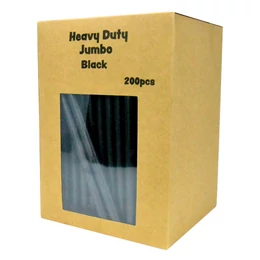 Heavy Duty Jumbo 12(Ø)mm paper Smoothie _ BUBBLE TEA straw 350gsm, 230mm / BLACK - QTY:200