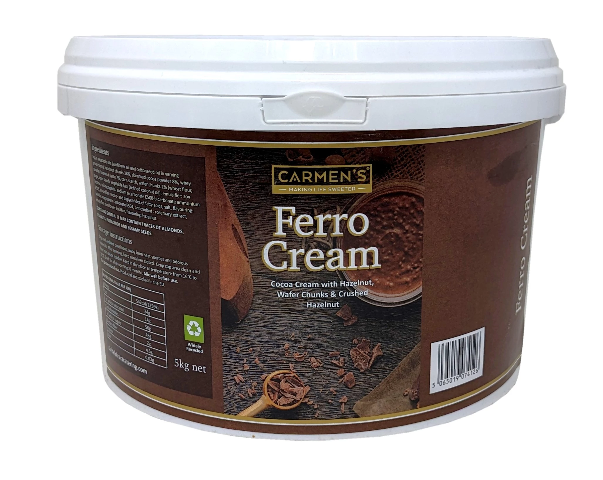 5kg Carmen's _ Luxury Cocoa Cream with Hazelnut, Wafer Chunks and Crushed hazelnut _ Fererro Rocher Cream 5kg