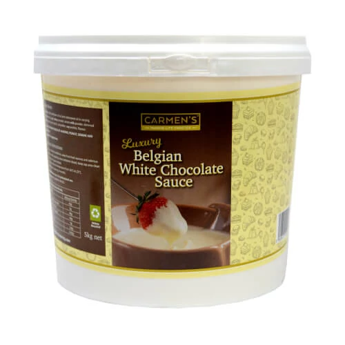 Carmen’s Luxury Belgian White Chocolate Sauce 5kg for professional use